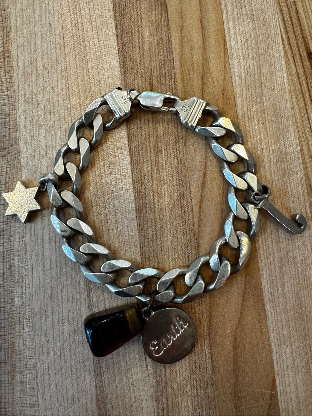 Vintage 925 Italy Sterling Silver Tiger Eye Zodiac Bracelet 50g
